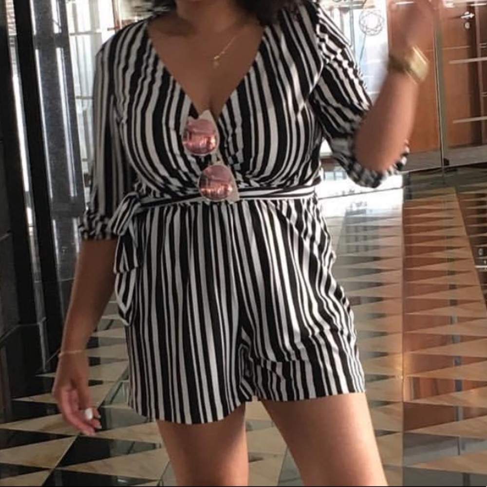 Black and white striped romper